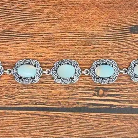 Opal Bracelet Vintage Antique Silver Plated - Picture 2 of 5